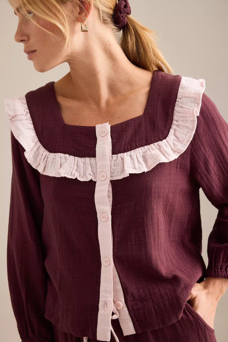 tbco long ruffle cotton pyjama set