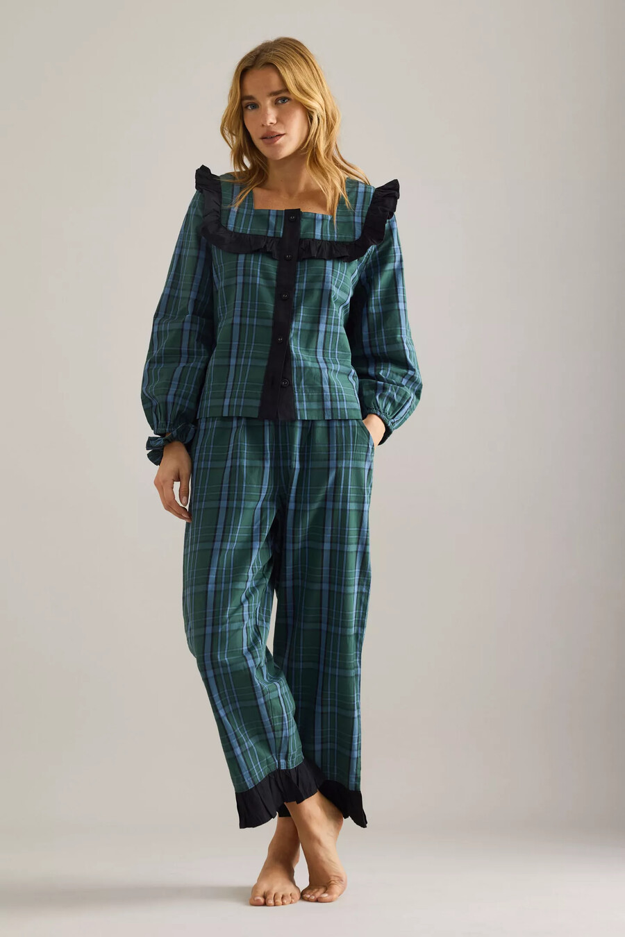 tbco tartan ruffle long pyjama set