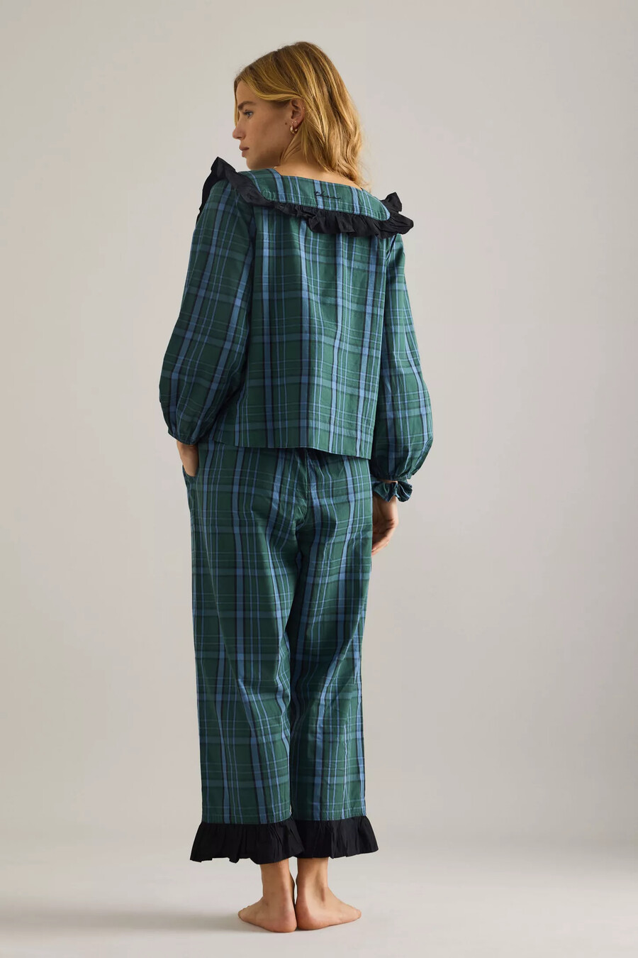tbco tartan ruffle long pyjama set