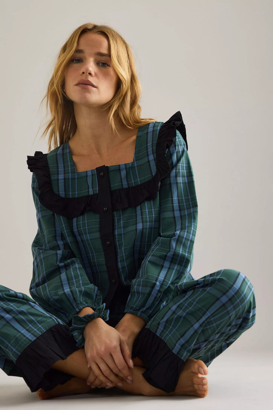 tbco tartan ruffle long pyjama set