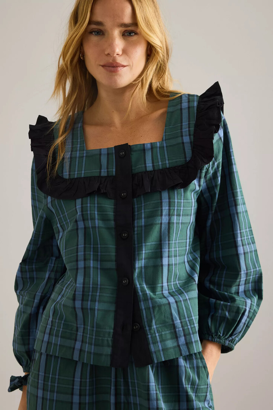 tbco tartan ruffle long pyjama set