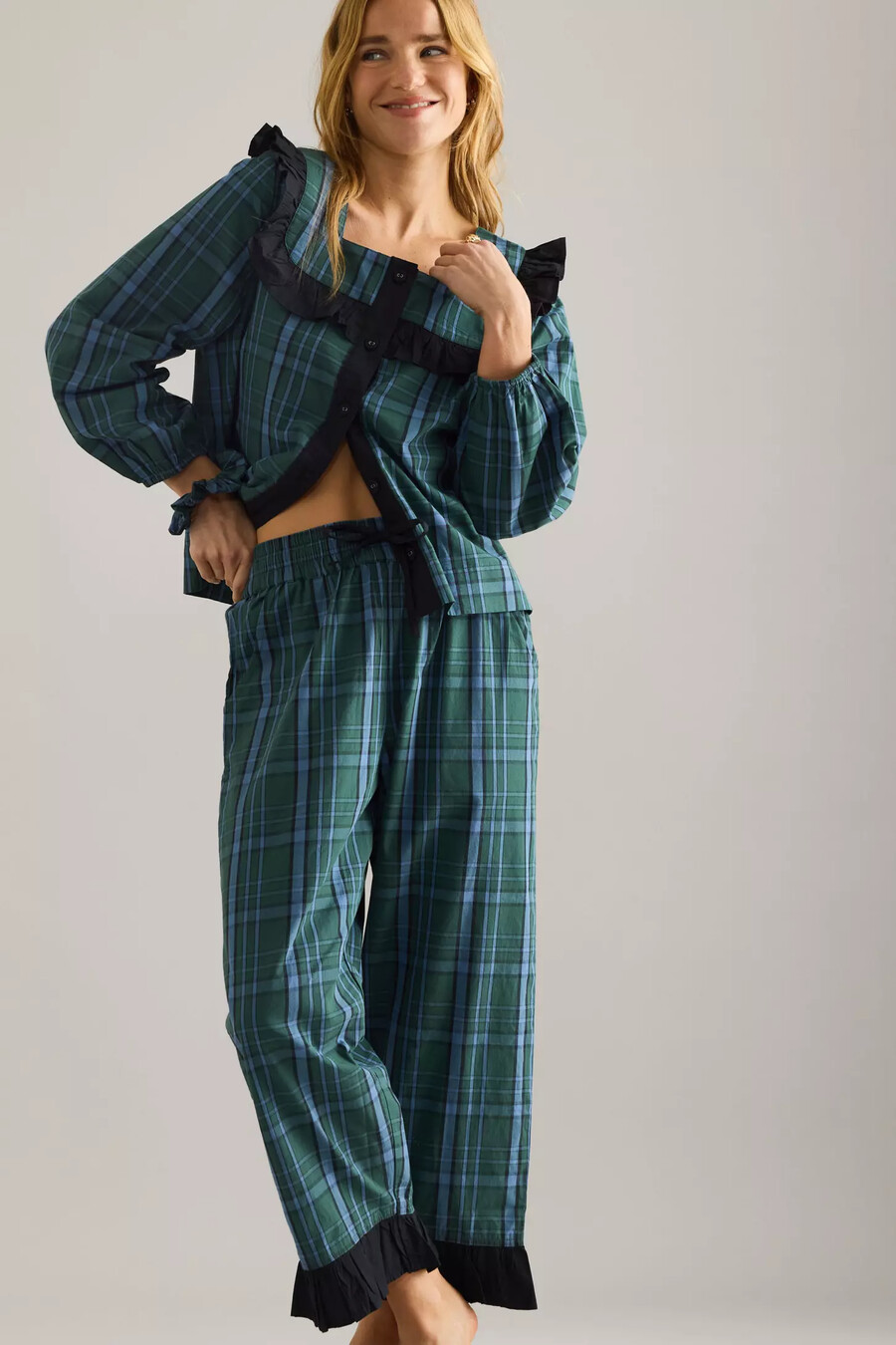 tbco tartan ruffle long pyjama set