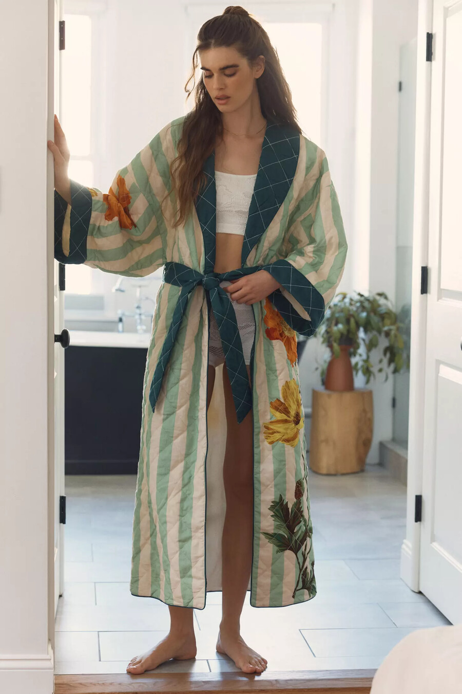 nay bellamy x lyrebird quilted printed flannel robe