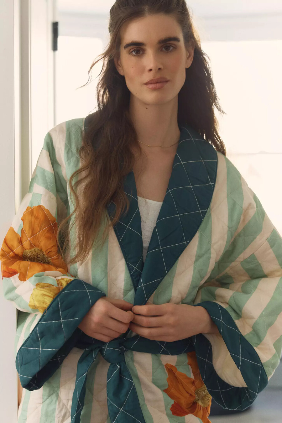 nay bellamy x lyrebird quilted printed flannel robe