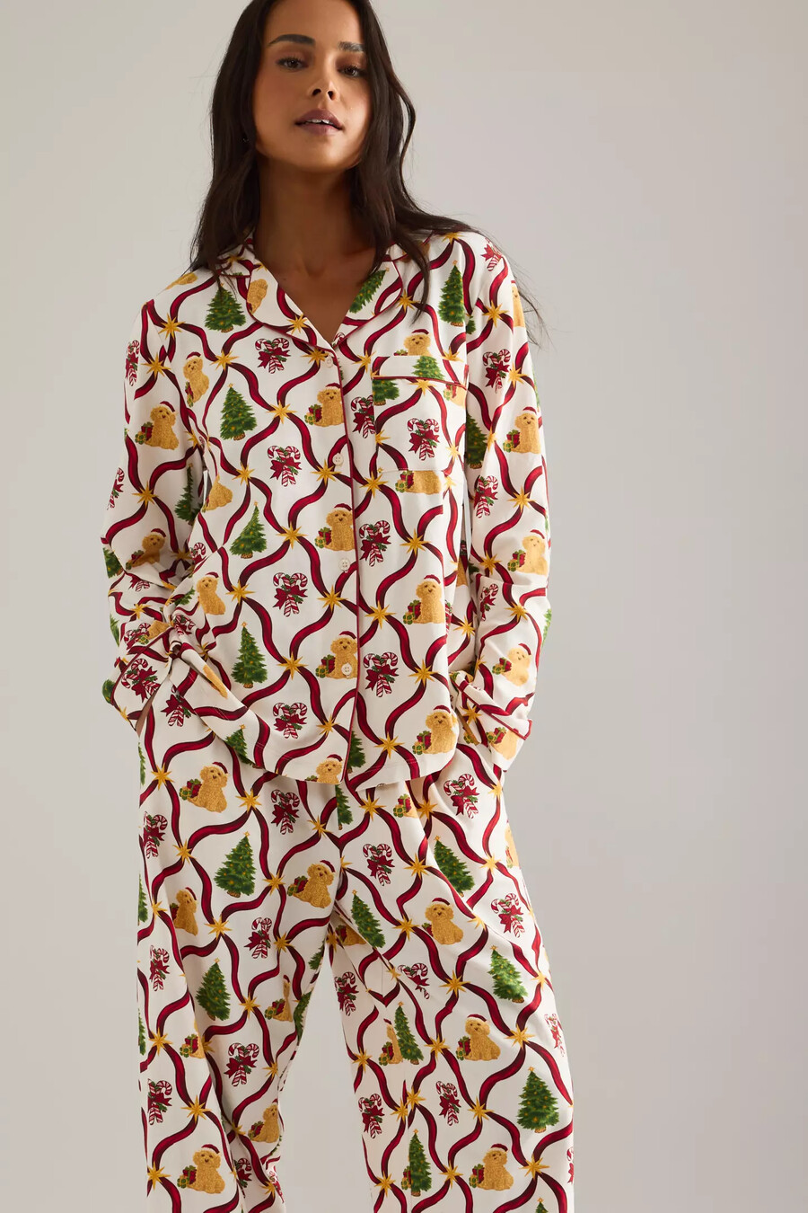 chelsea peers christmas dogs long pyjama set