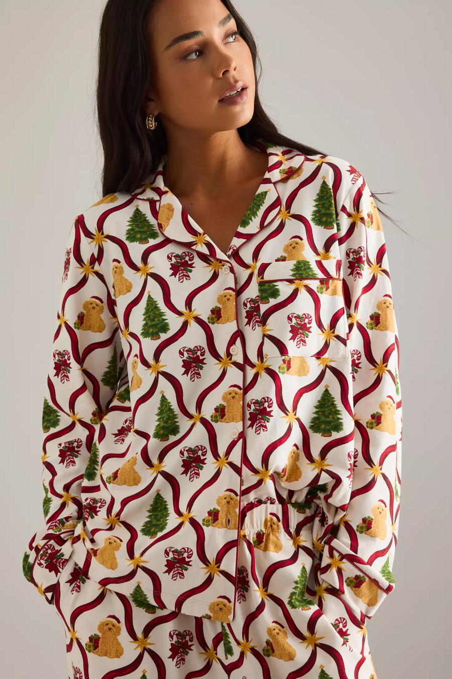 chelsea peers christmas dogs long pyjama set