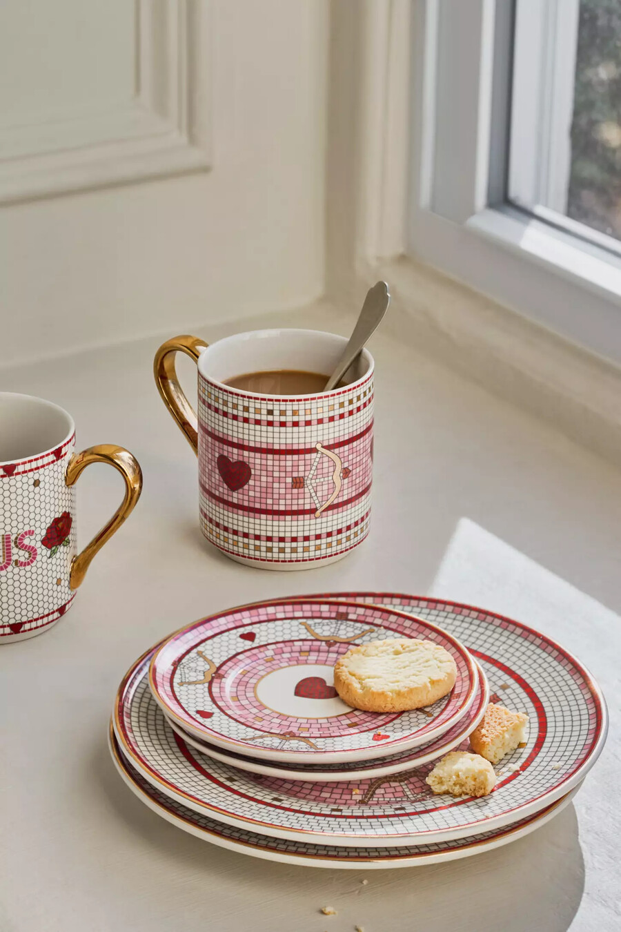 the bistro tile stoneware mug love edition