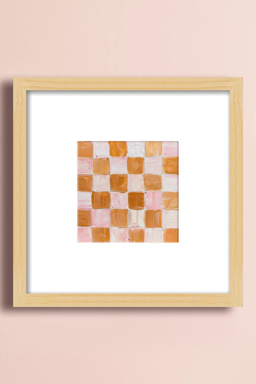pink and brown checkered painting by virginia chamlee wall art