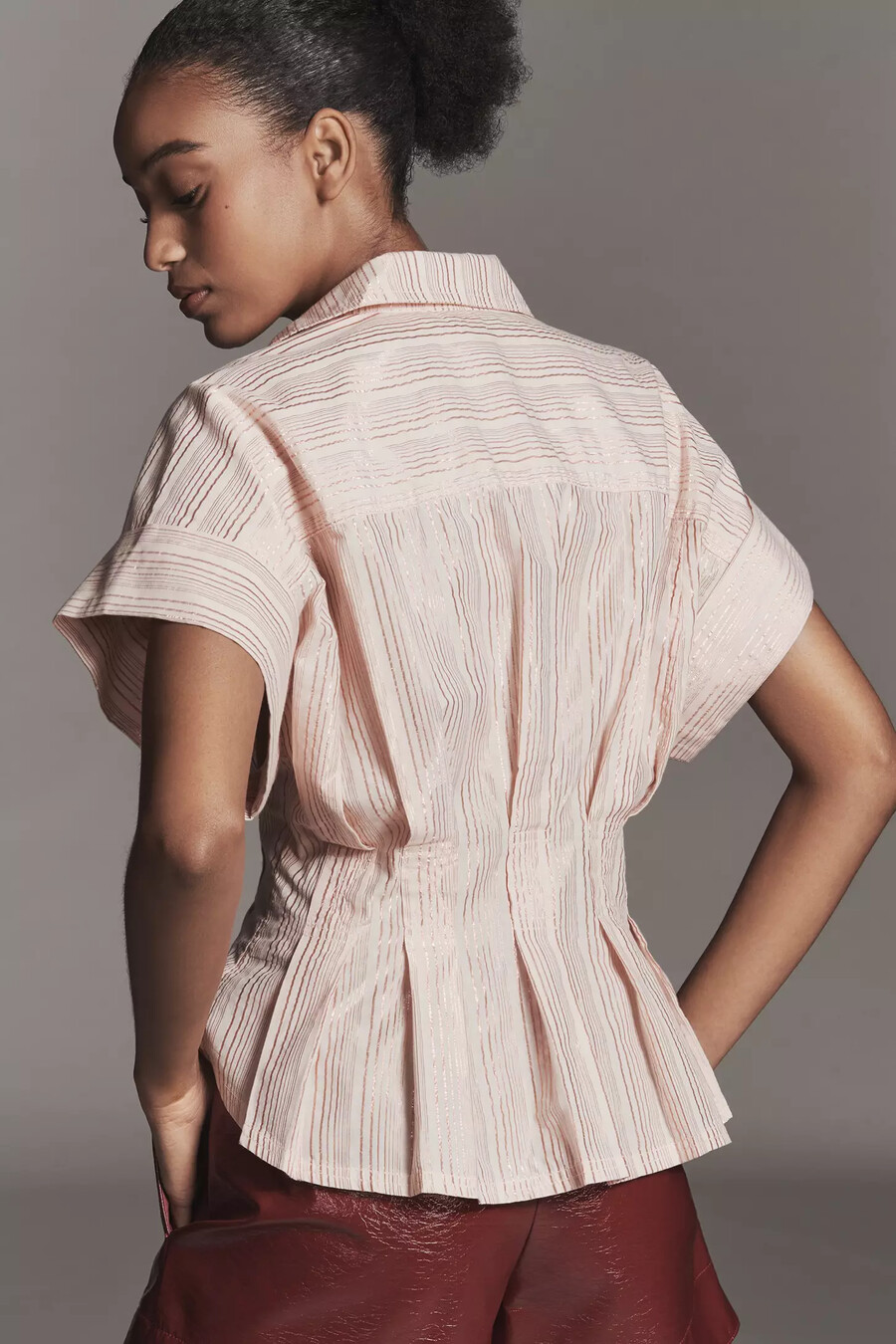 the bobbie short-sleeve fitted-waist blouse by pilcro