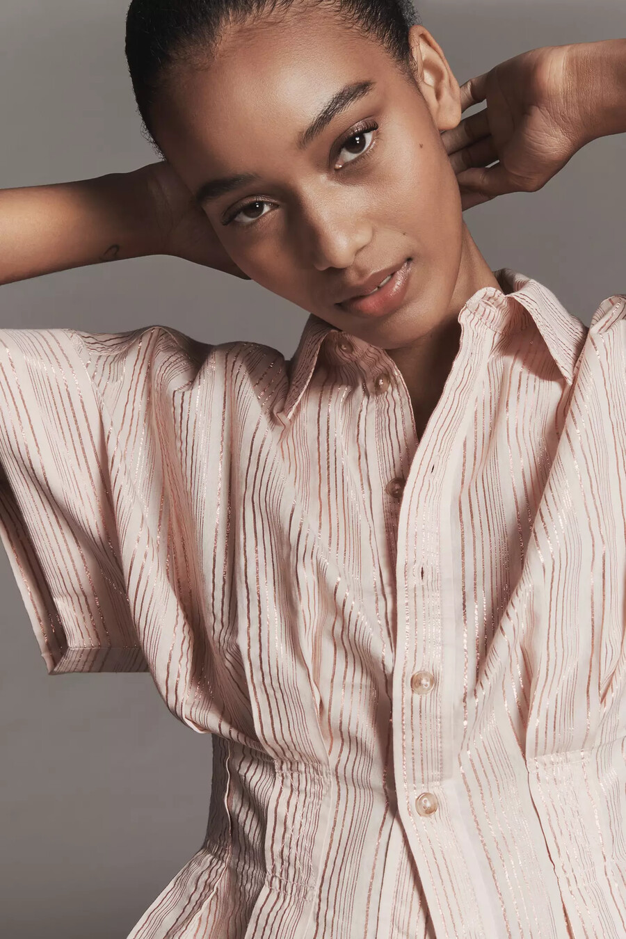 the bobbie short-sleeve fitted-waist blouse by pilcro