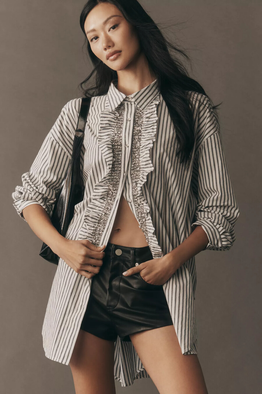 pilcro crystal-embellished relaxed buttondown shirt