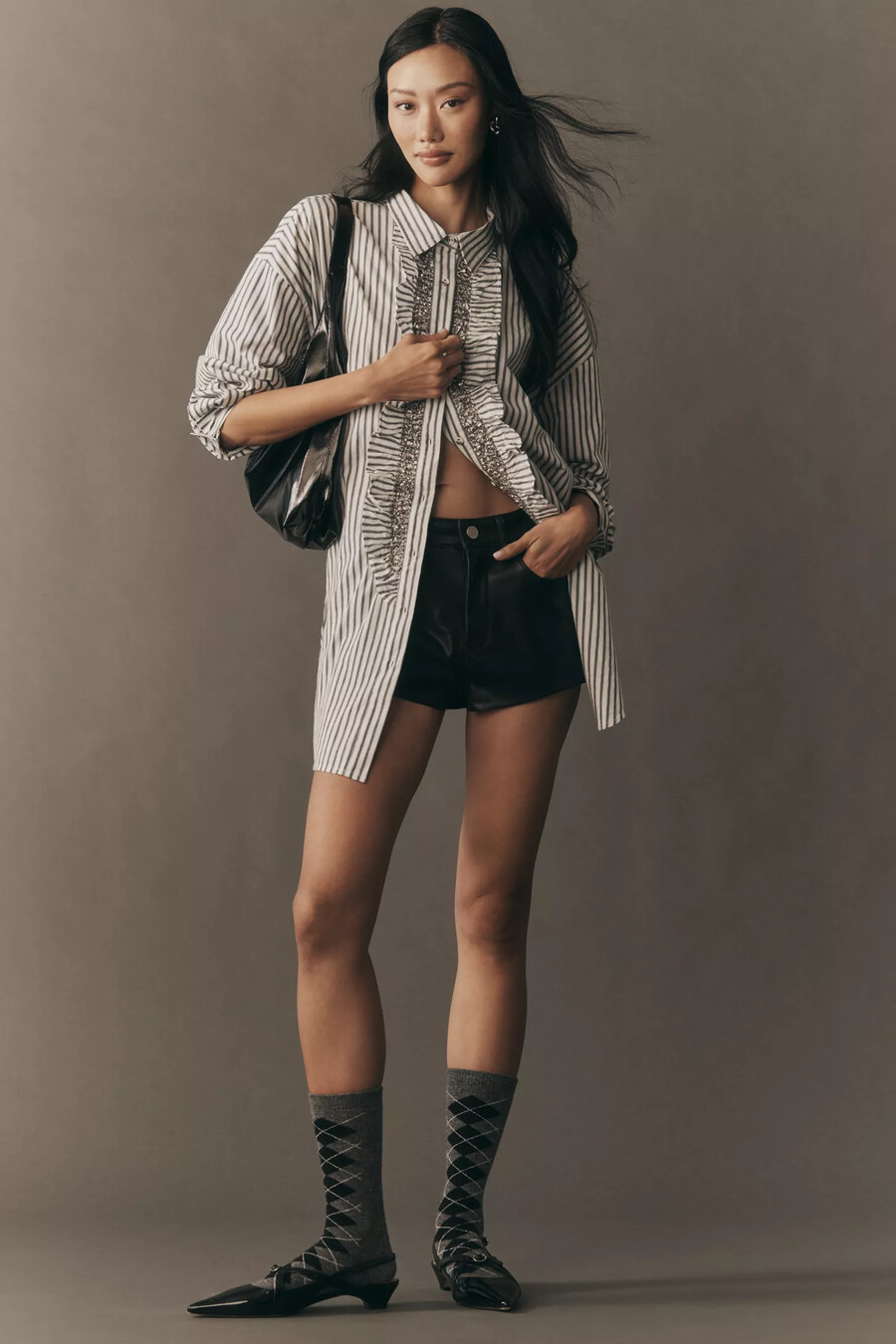 pilcro crystal-embellished relaxed buttondown shirt
