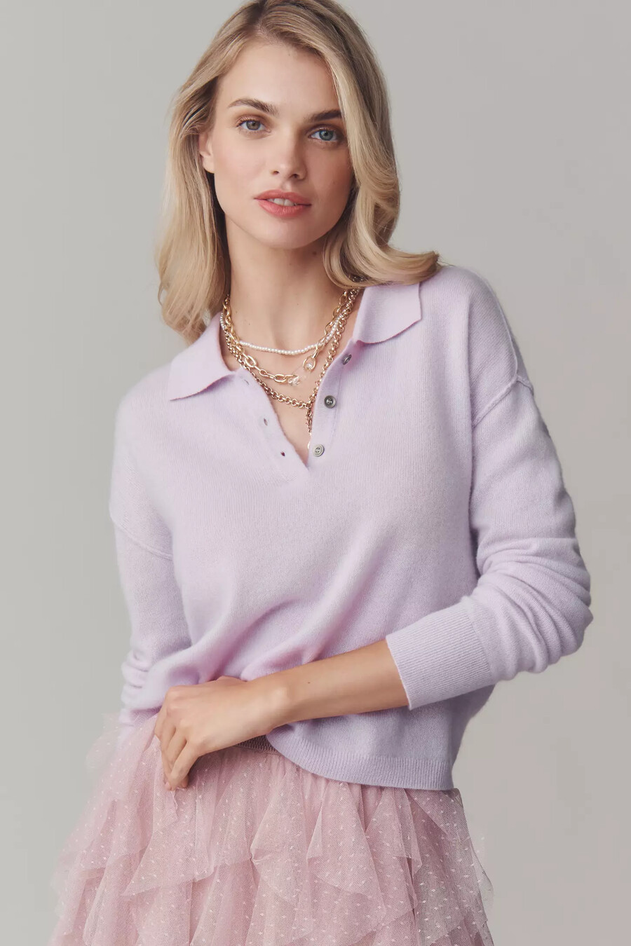 the jensen cashmere cropped polo jumper by pilcro
