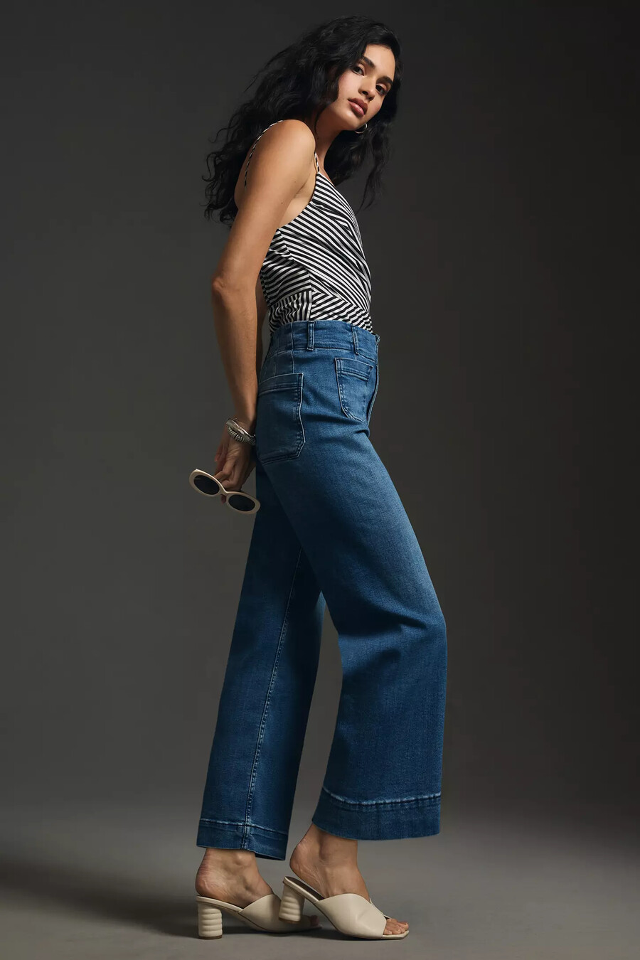 the colette denim cropped wide-leg jeans by maeve