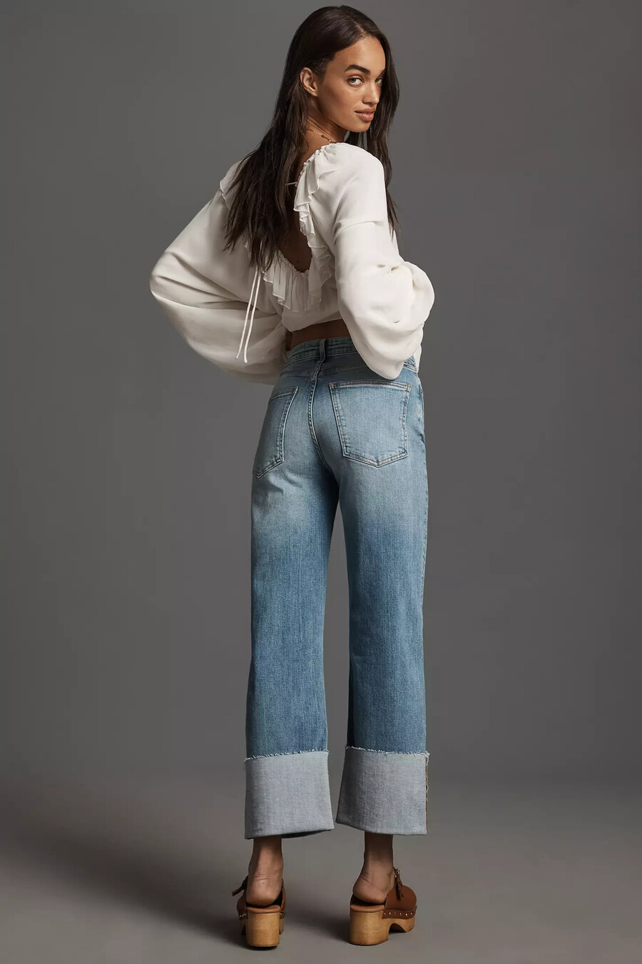 the scotty cuffed high-rise straight-leg jeans by pilcro