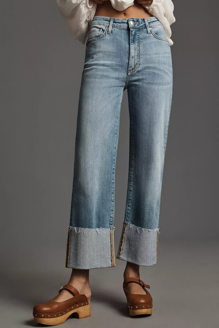 the scotty cuffed high-rise straight-leg jeans by pilcro