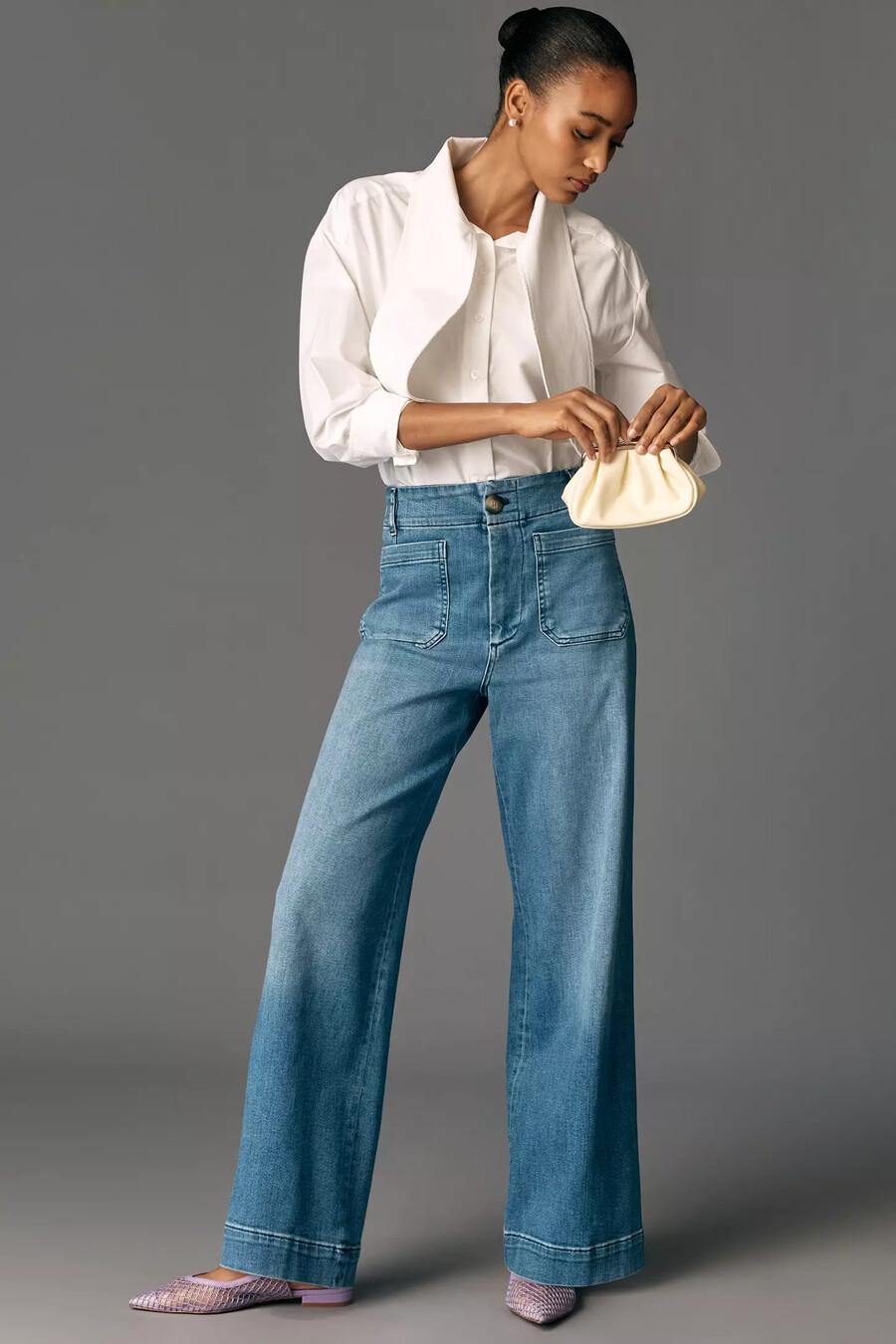 the colette full-length wide-leg jeans by maeve embroidered pocket edition