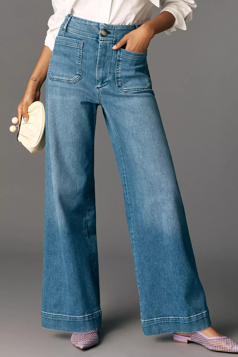 the colette full-length wide-leg jeans by maeve embroidered pocket edition