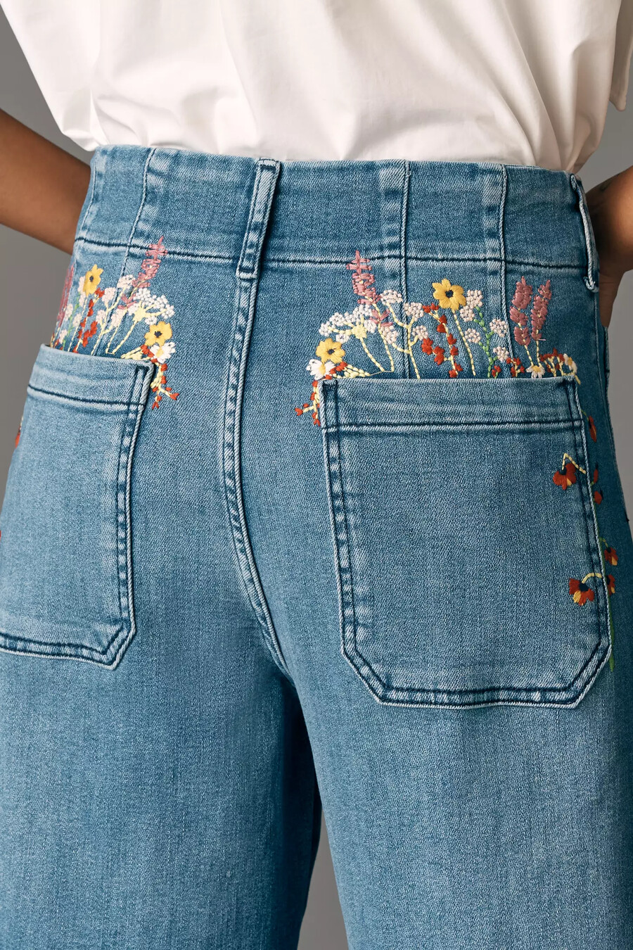 the colette full-length wide-leg jeans by maeve embroidered pocket edition