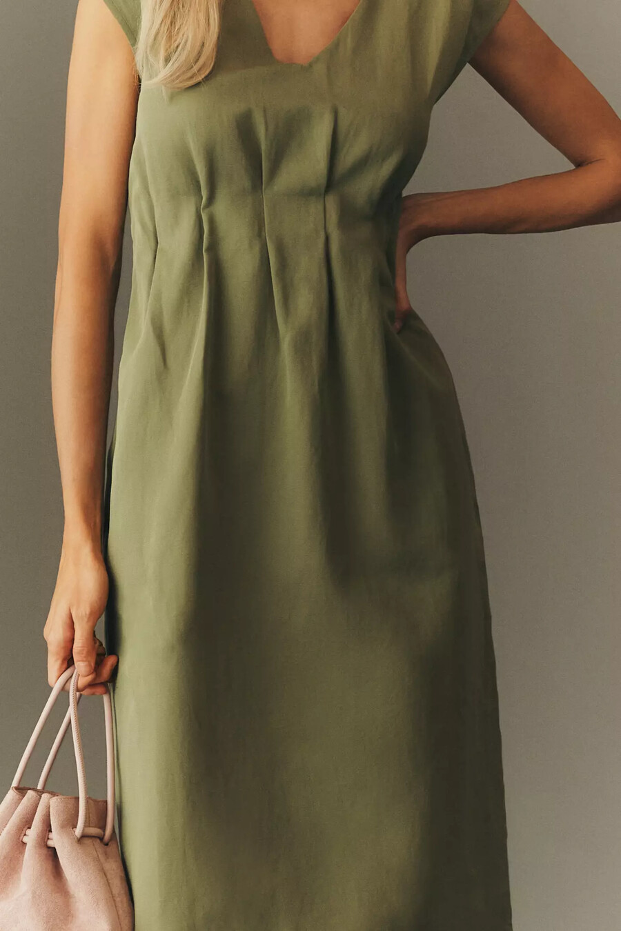 maeve linen-blend short-sleeve waisted midi dress