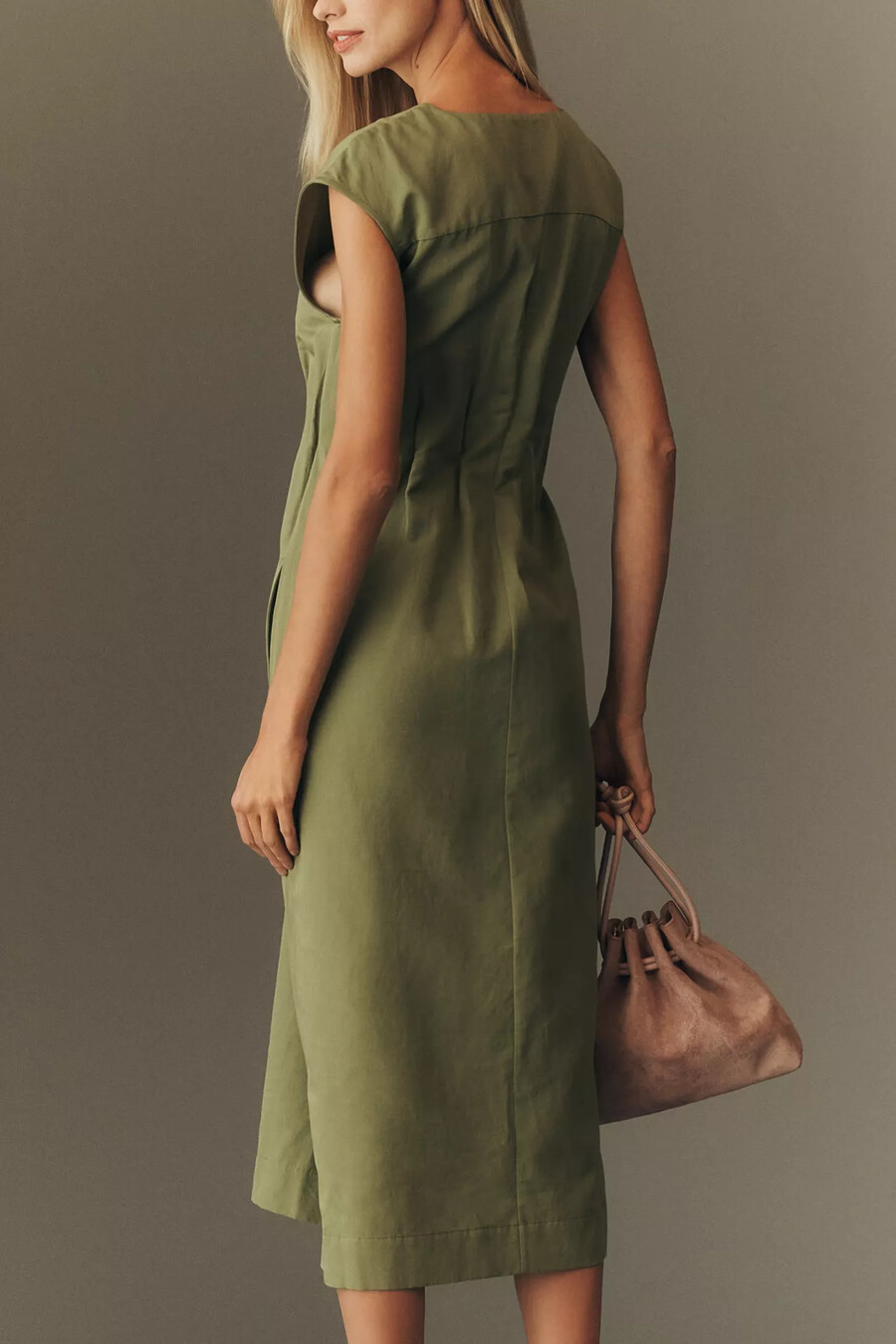 maeve linen-blend short-sleeve waisted midi dress