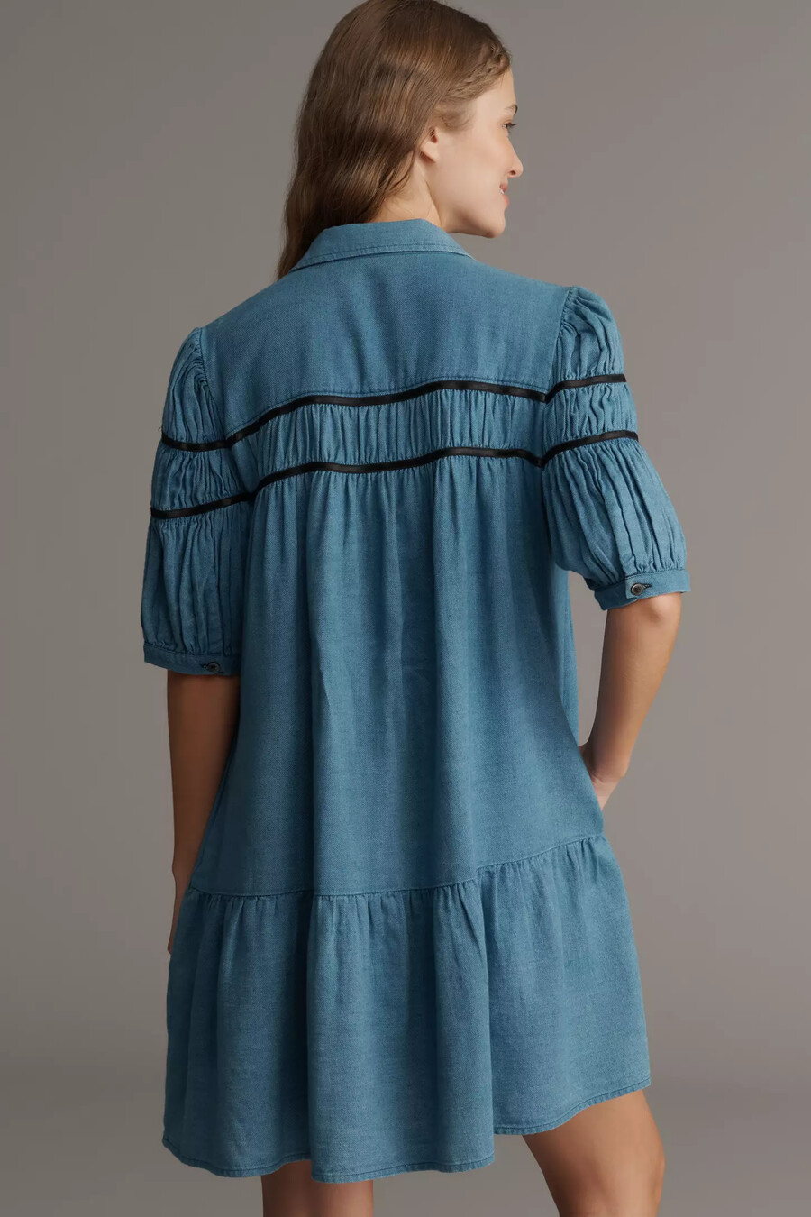 the leandra shirred yoke mini dress by maeve