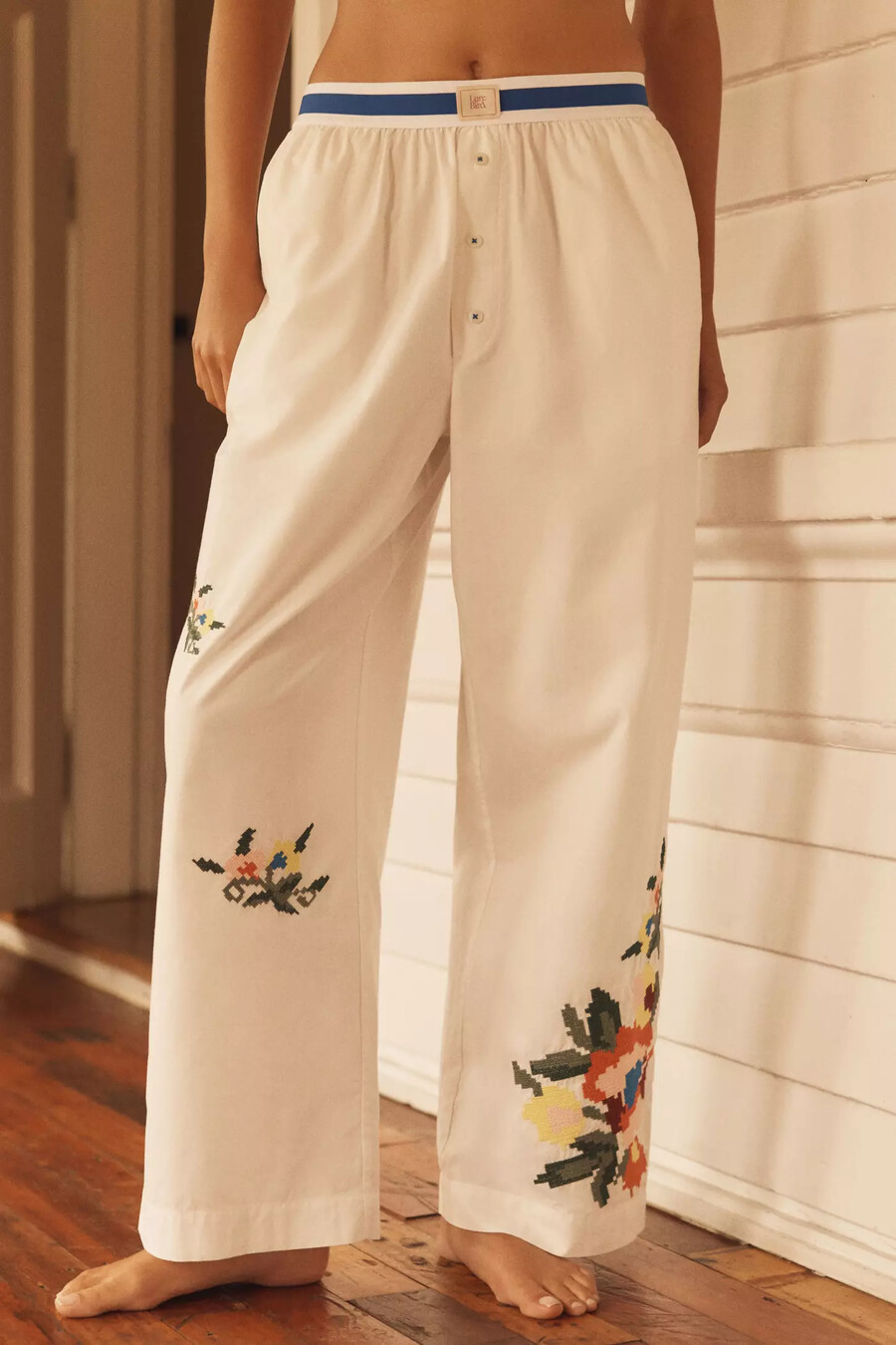 the wren embroidered boxer trousers by lyrebird
