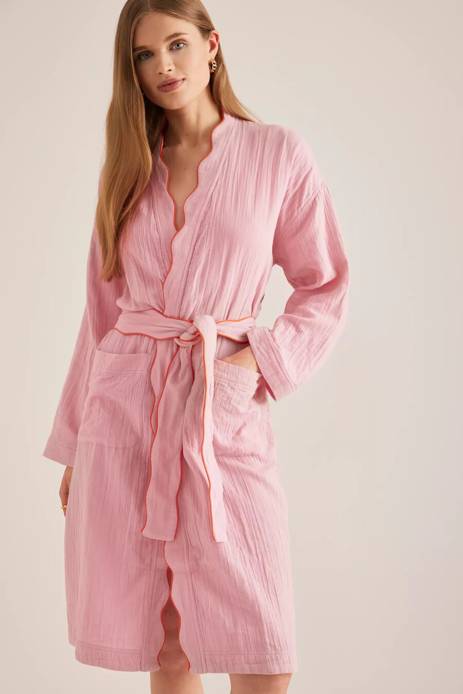 tbco cotton scallop-trim robe