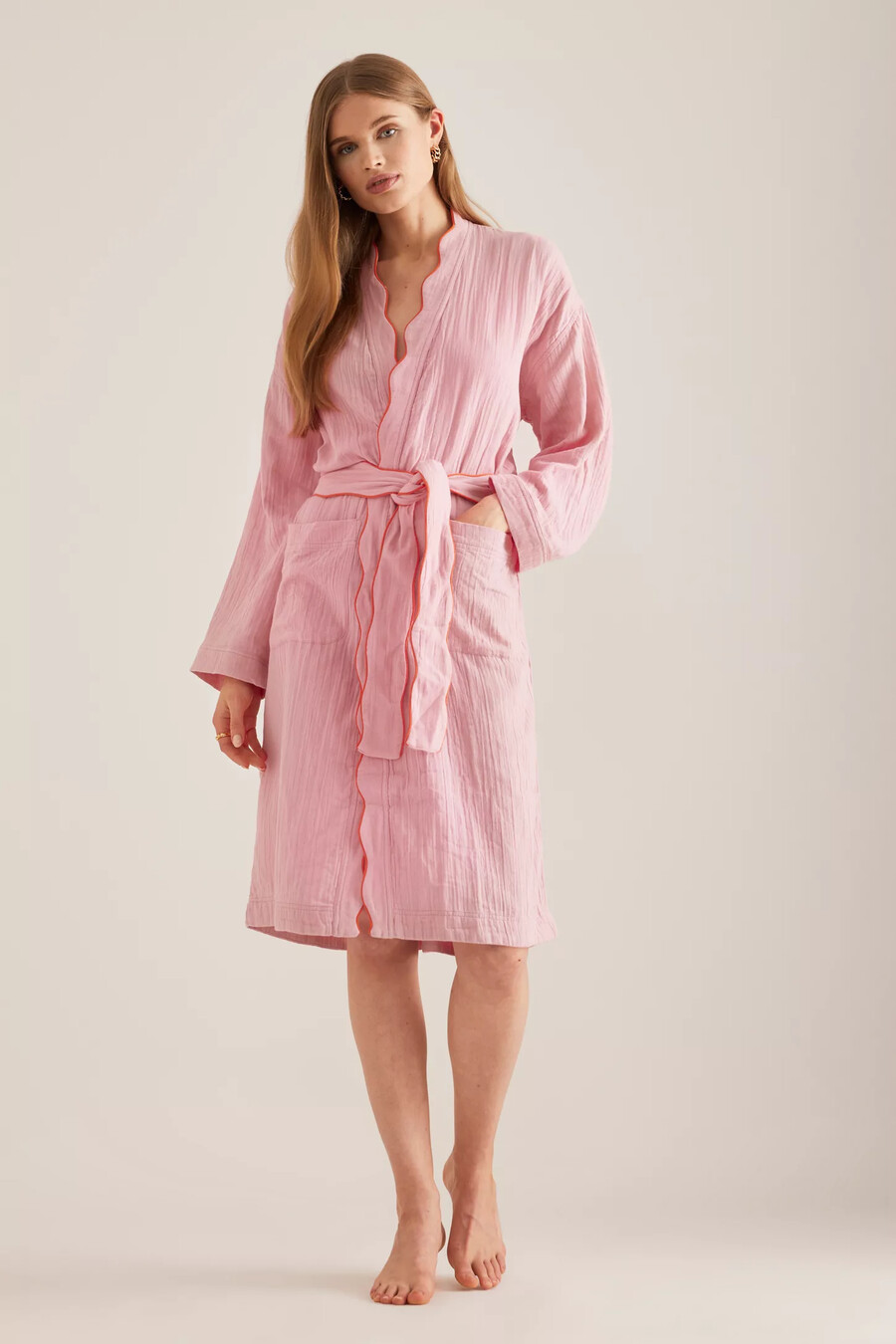 tbco cotton scallop-trim robe