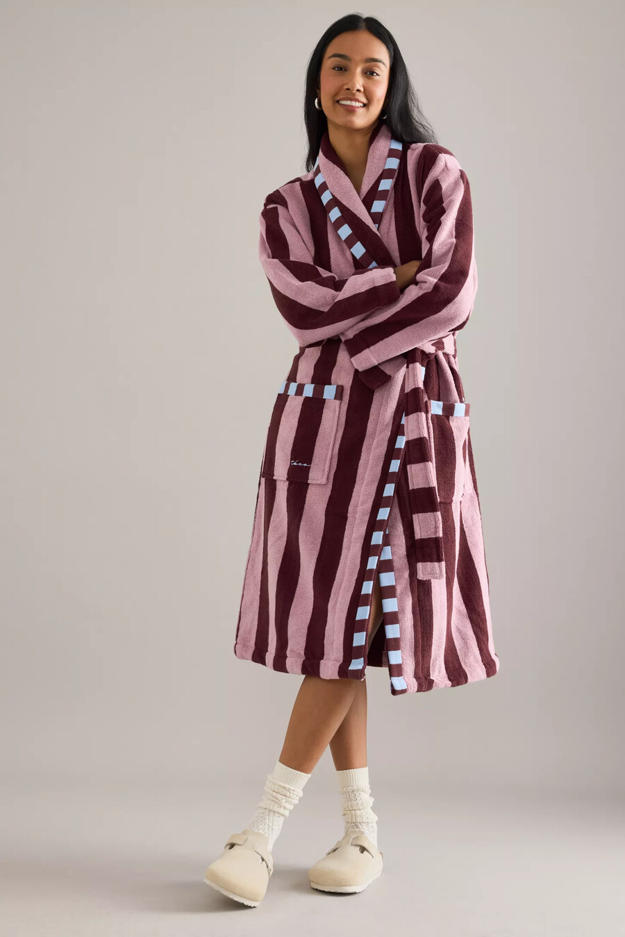 tbco pink stripe cotton robe