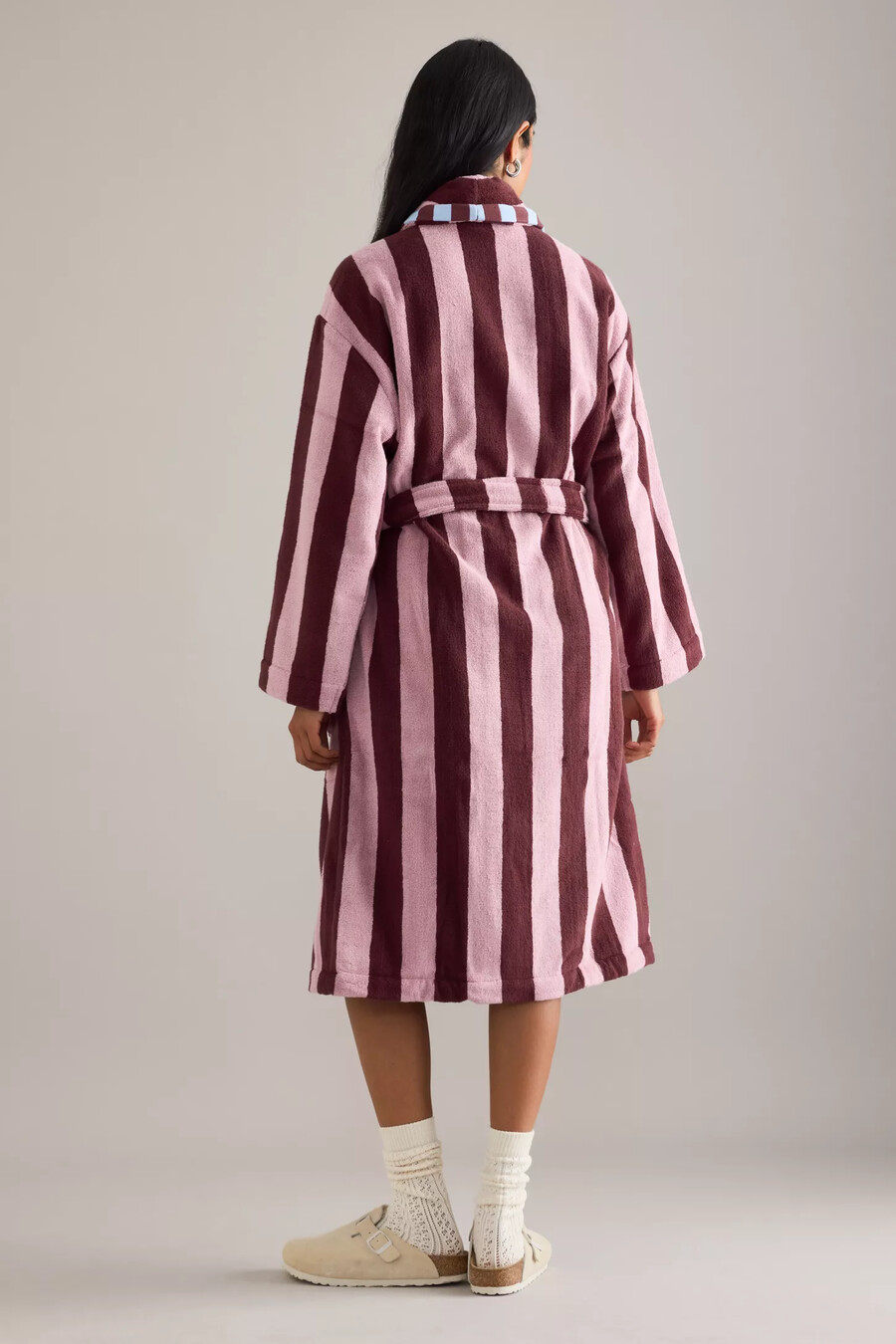 tbco pink stripe cotton robe