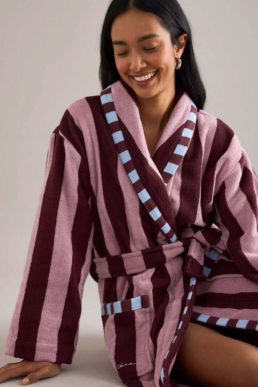 tbco pink stripe cotton robe