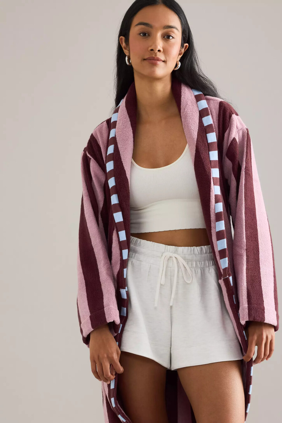 tbco pink stripe cotton robe