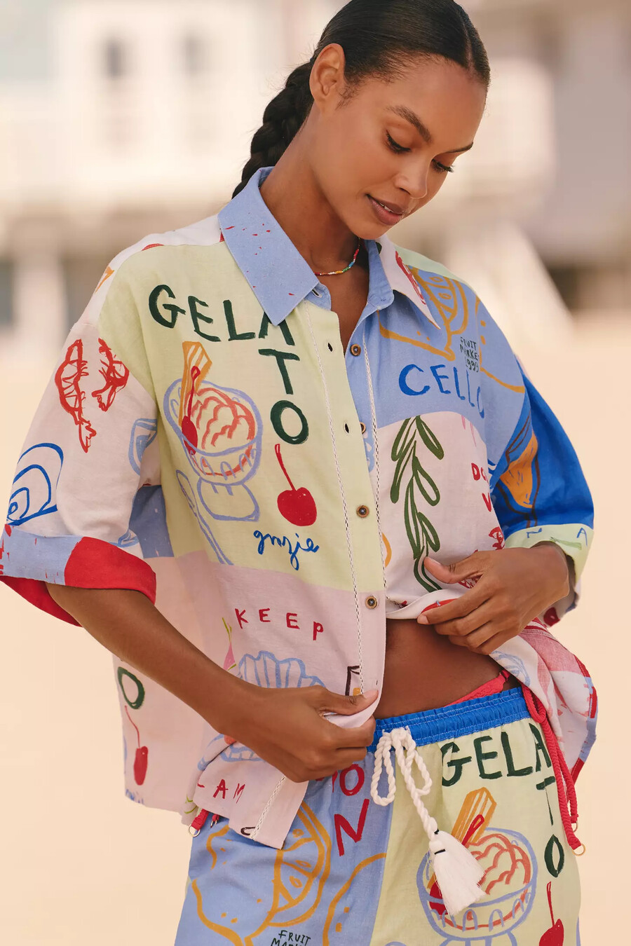 jordan nickson x celandine linen block-print blouse
