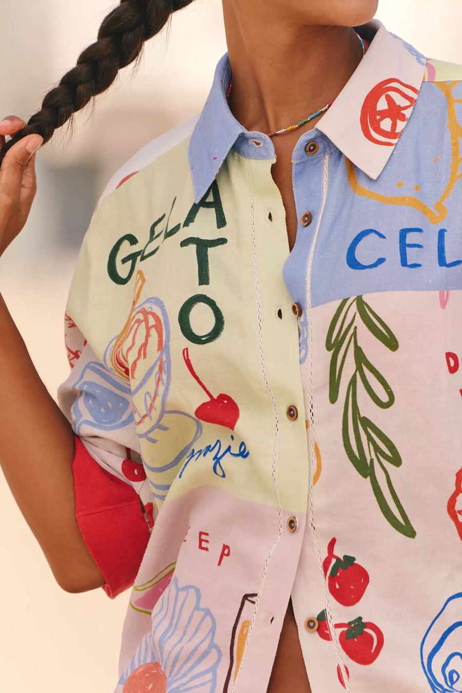 jordan nickson x celandine linen block-print blouse