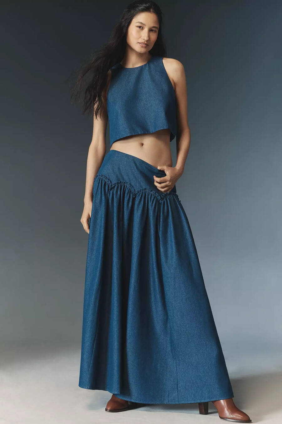 mare mare x anthropologie basque-waist maxi skirt