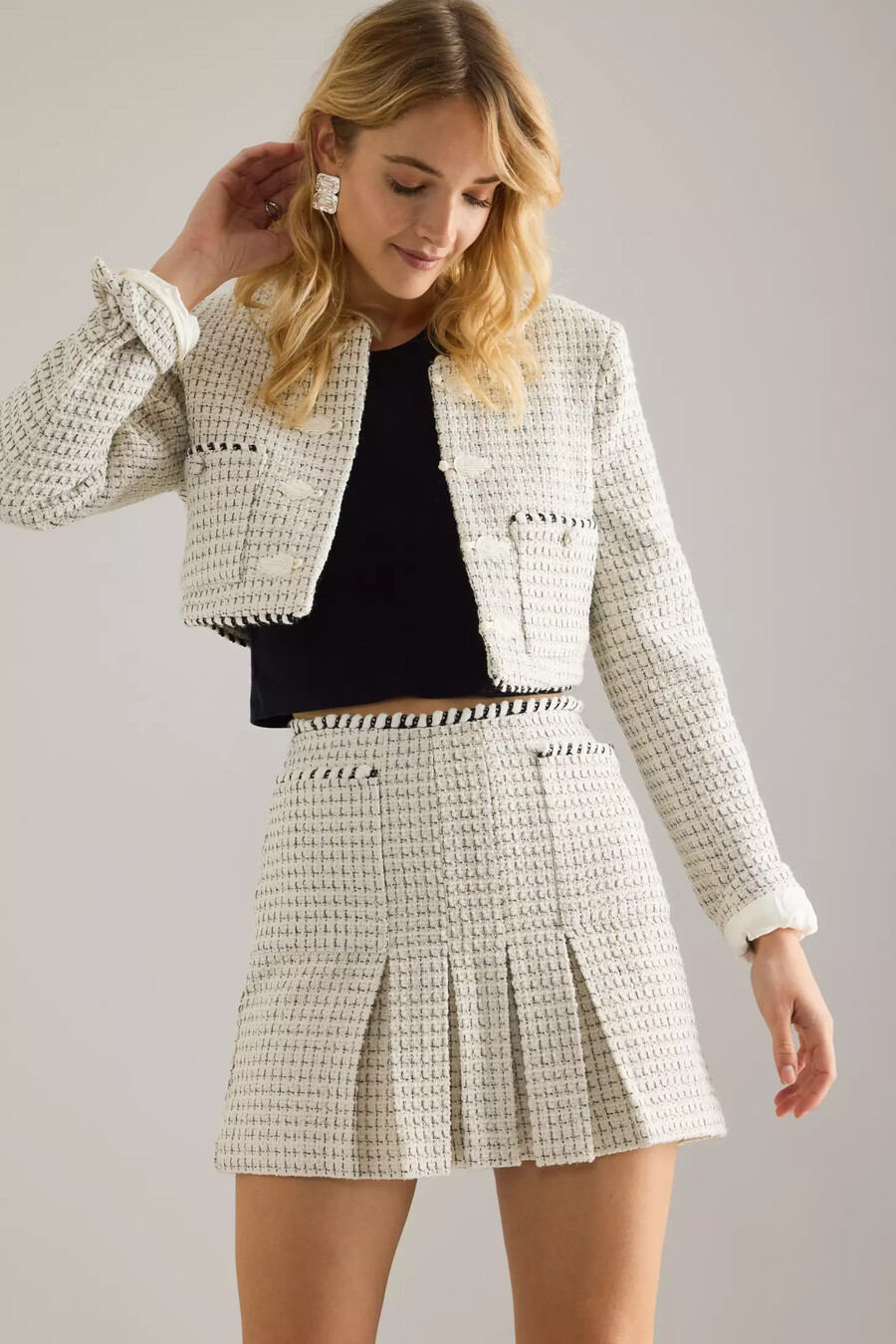 bardot florine boucle pleated mini skirt