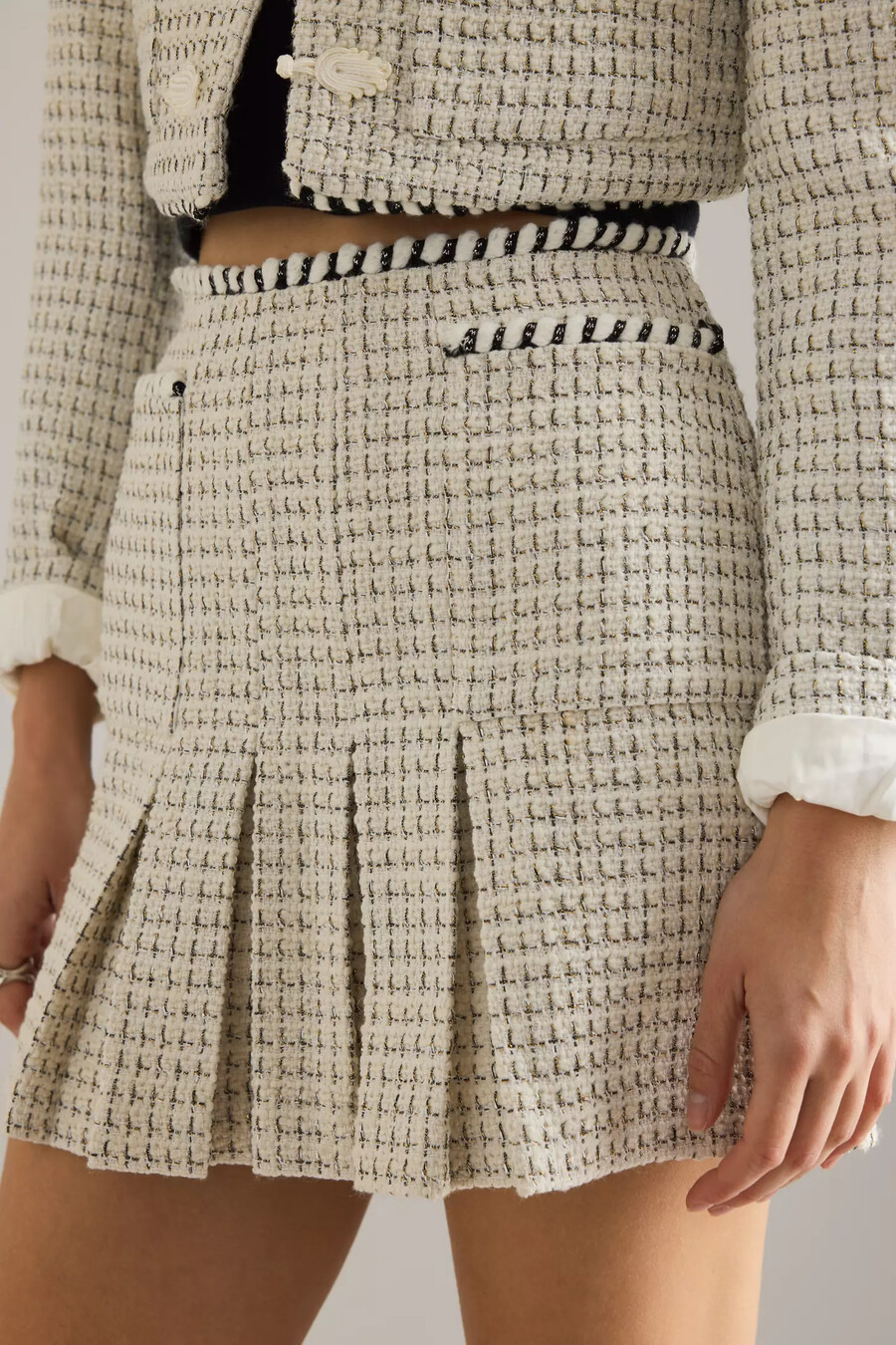 bardot florine boucle pleated mini skirt