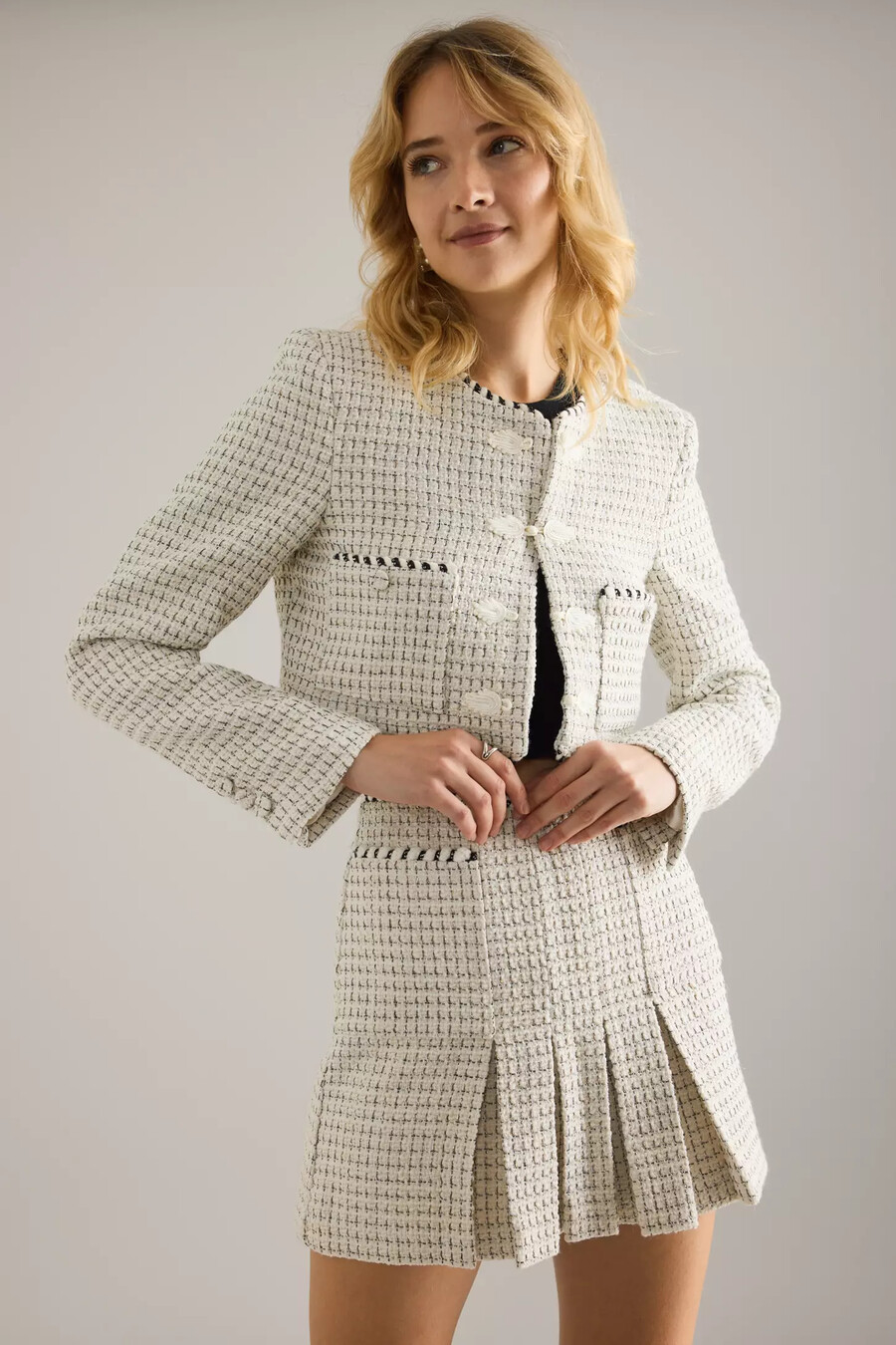 bardot florine boucle pleated mini skirt