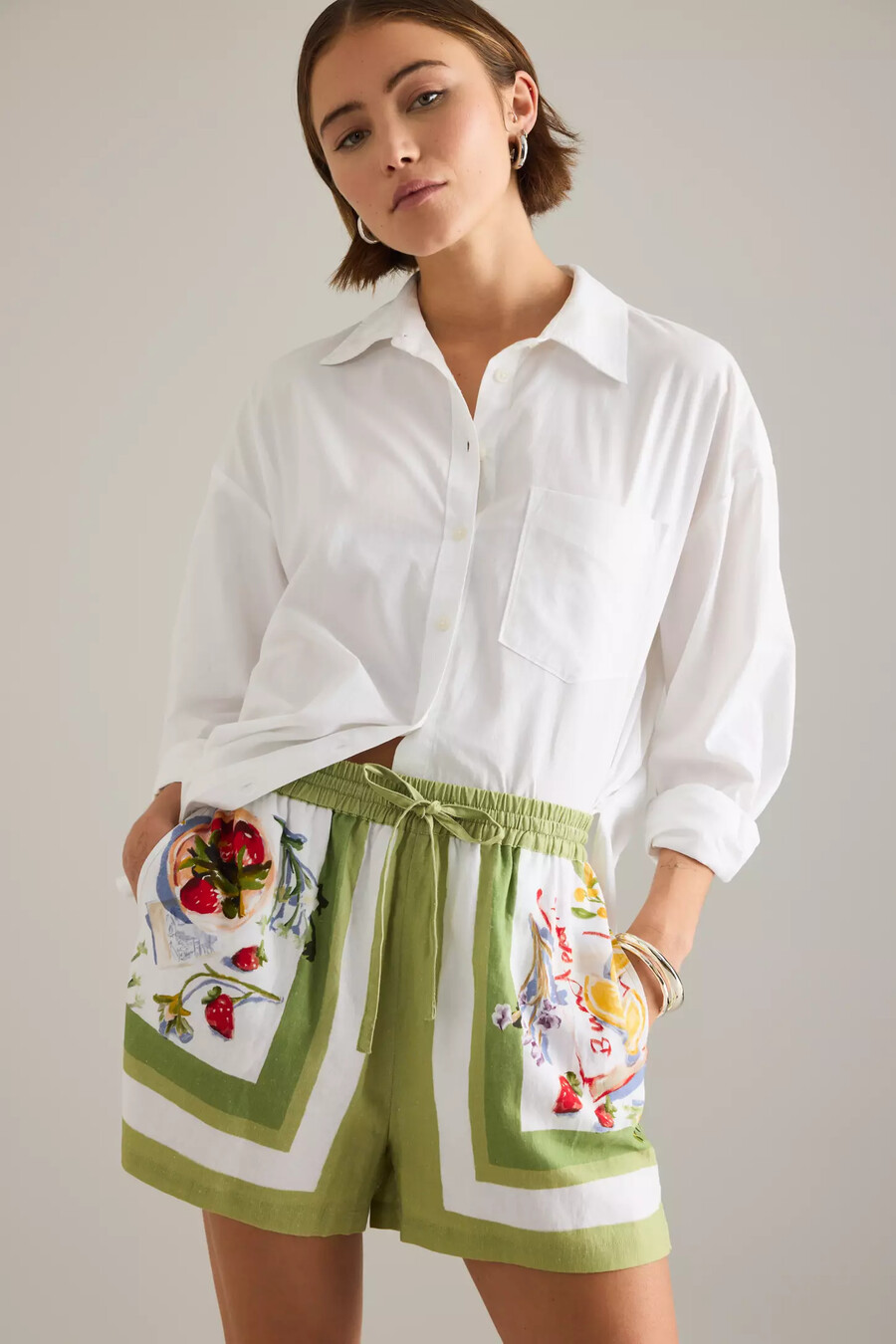 seafolly riviera coast linen-blend drawstring shorts