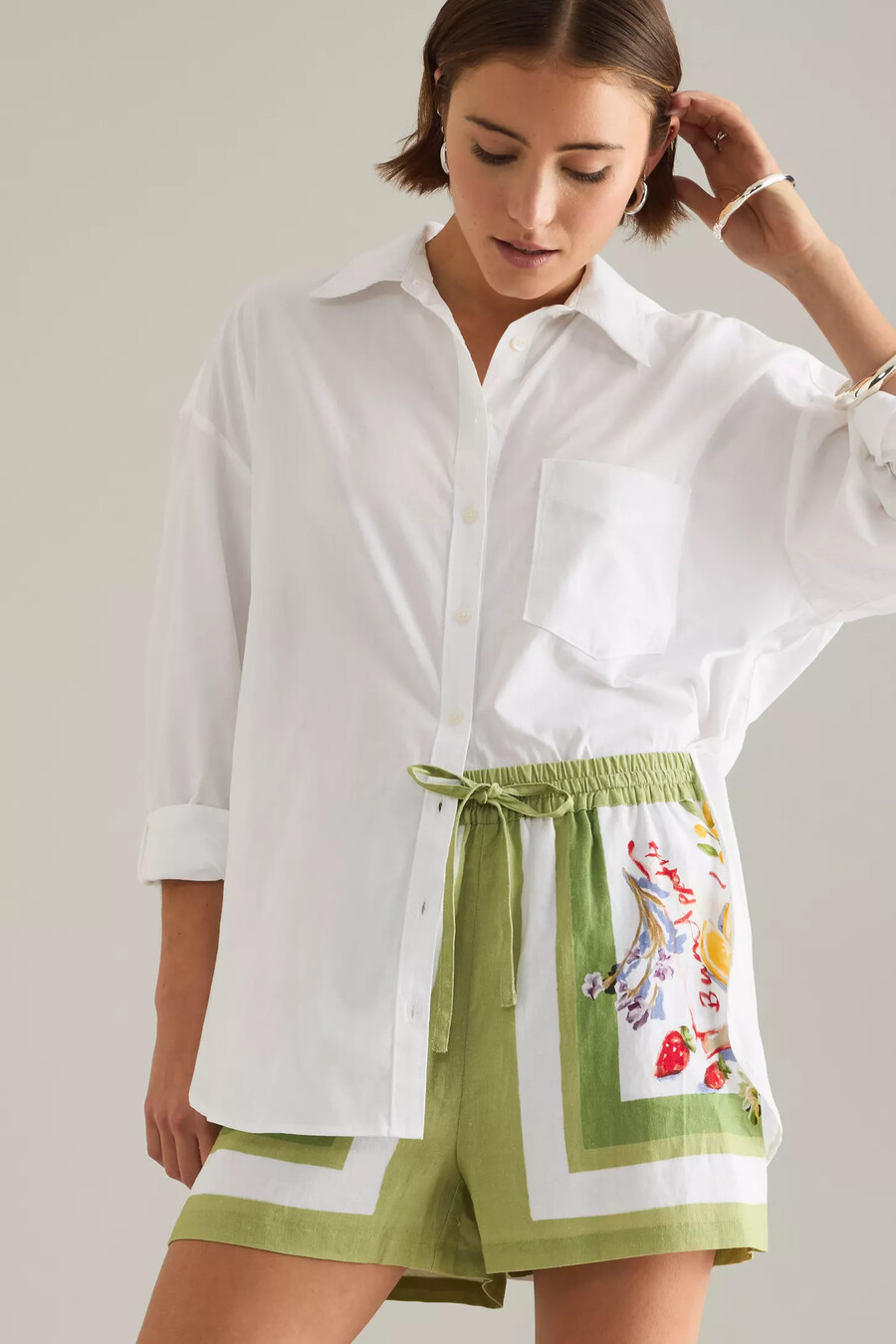 seafolly riviera coast linen-blend drawstring shorts