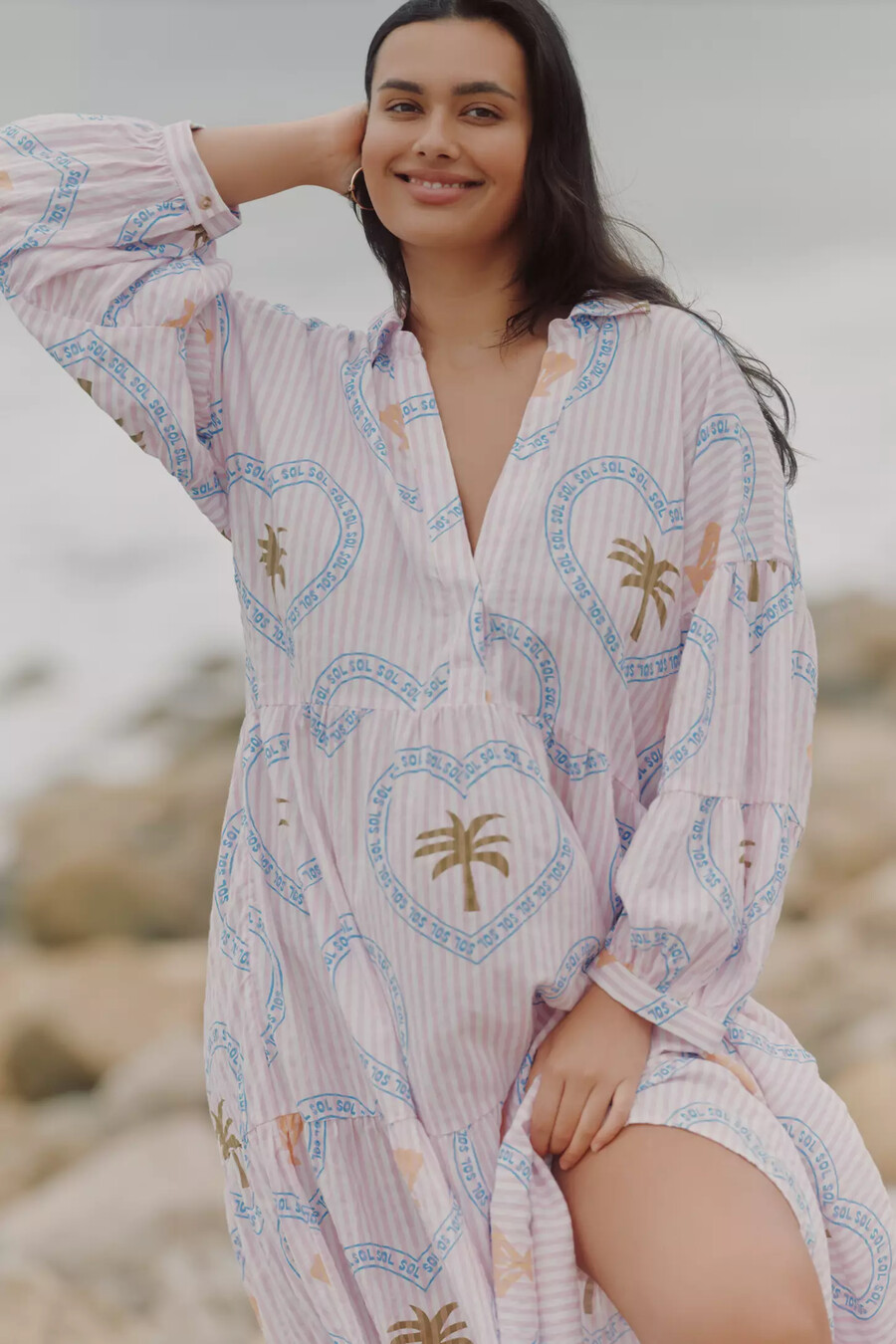 the carolita printed tiered shirt dress by celandine