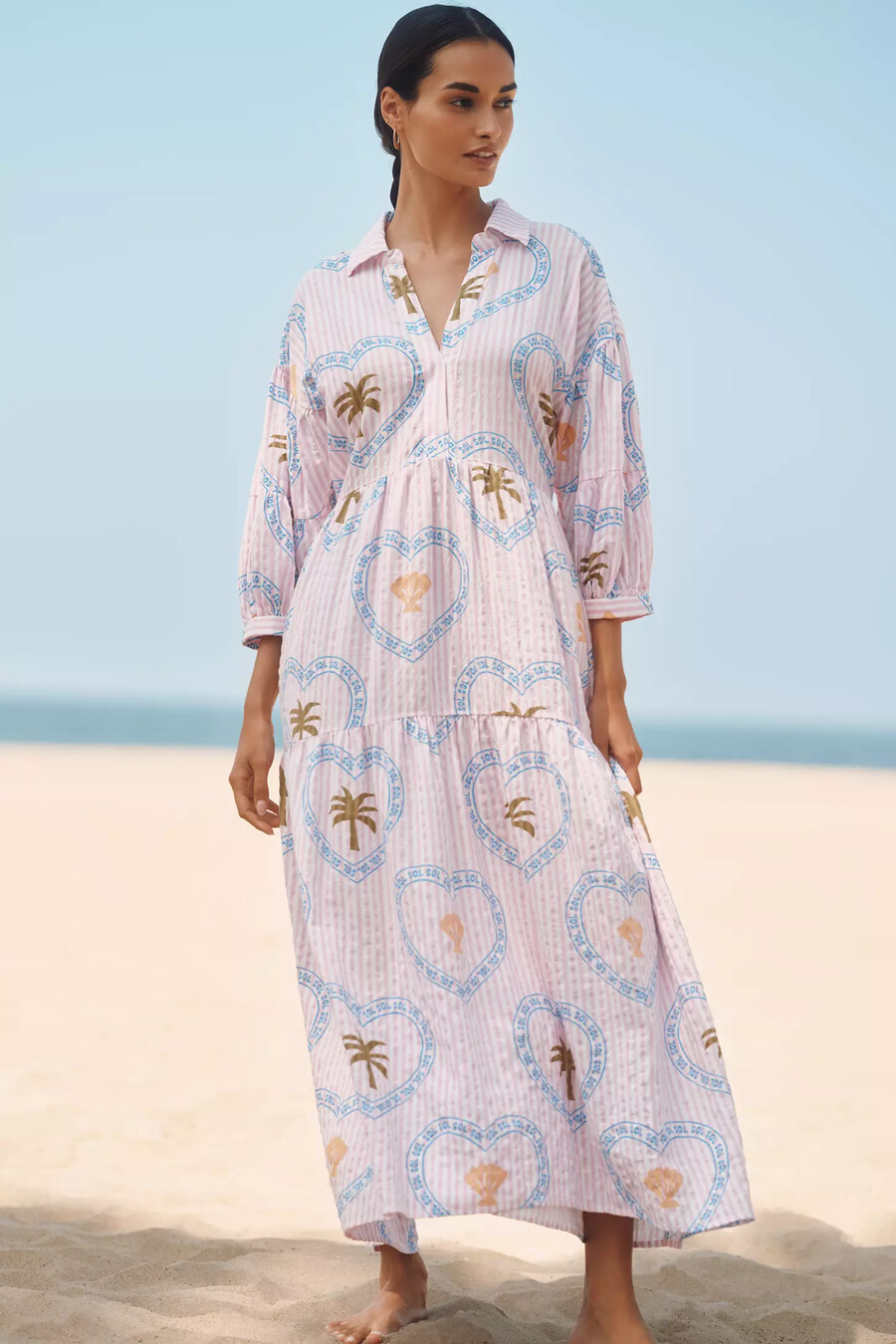 the carolita printed tiered shirt dress by celandine