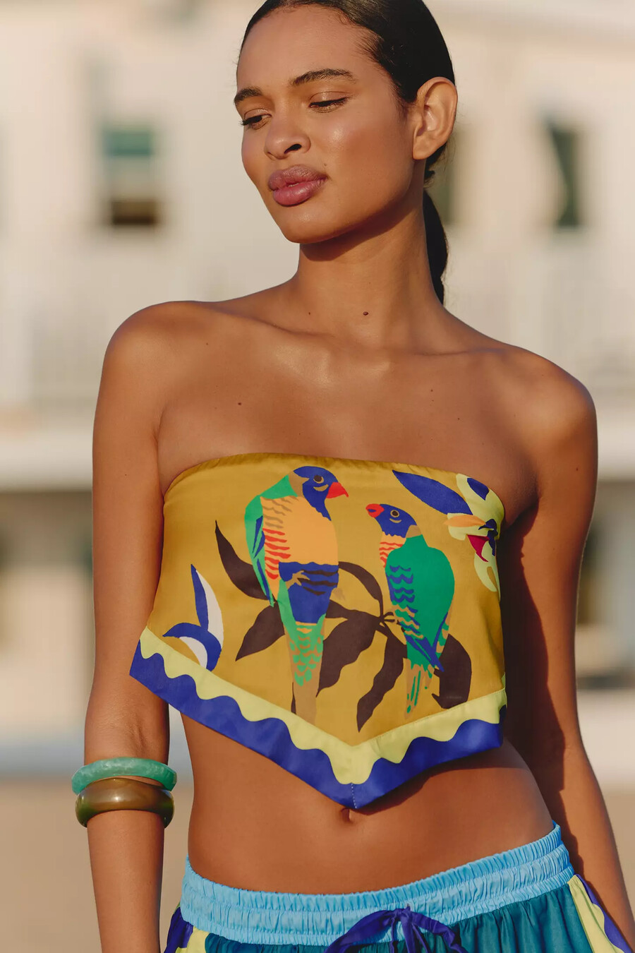 celandine x claire colin strapless scarf top