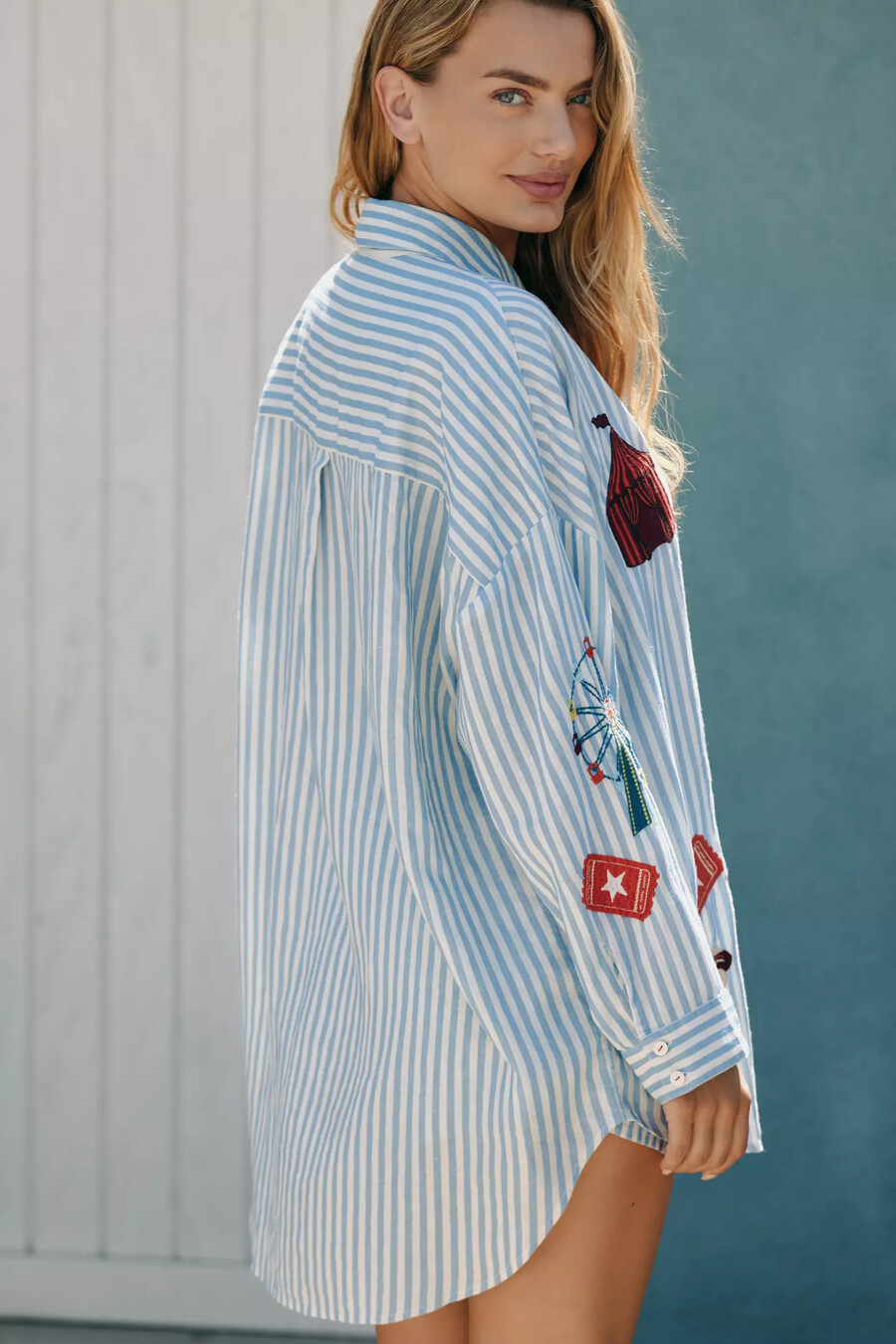 celandine linen embroidered buttondown shirt