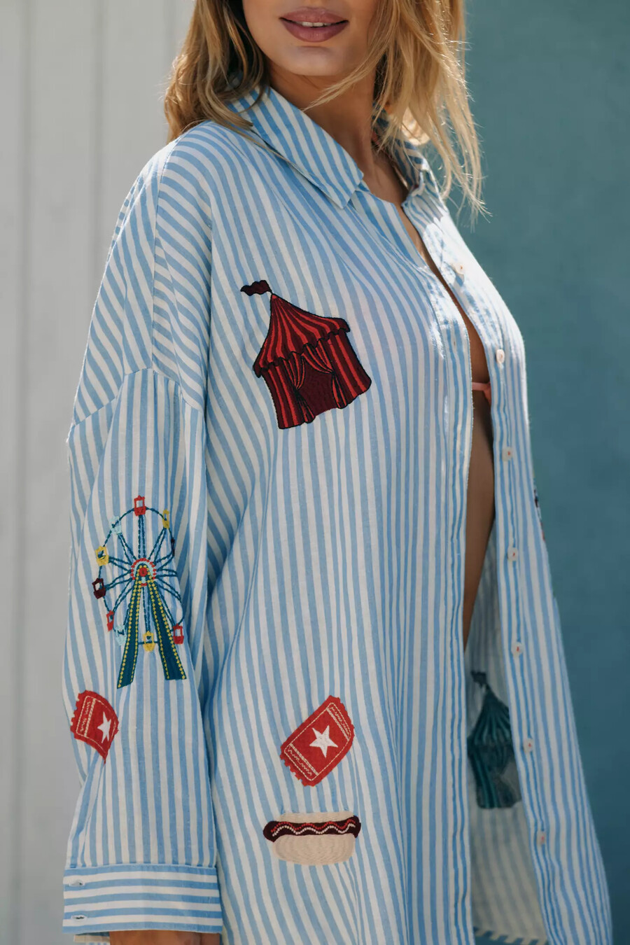 celandine linen embroidered buttondown shirt