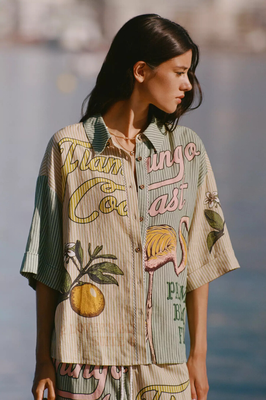 celandine short-sleeve linen-blend buttondown shirt