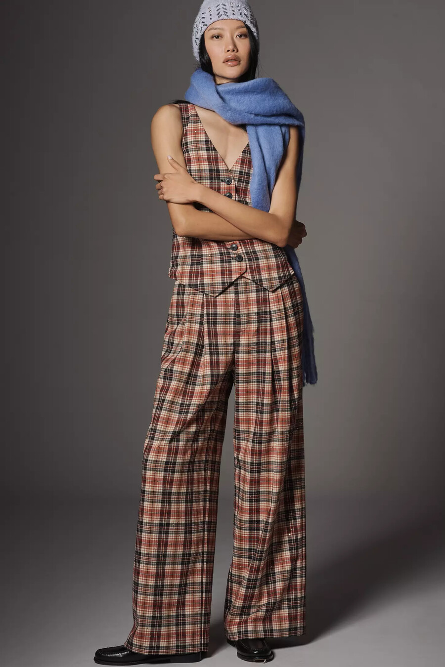 the avery sparkle pleated wide-leg trousers by maeve