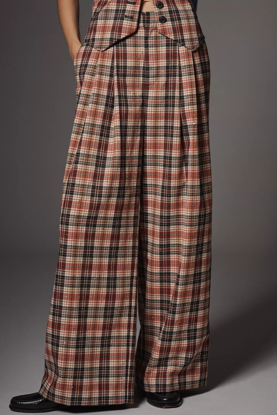 the avery sparkle pleated wide-leg trousers by maeve