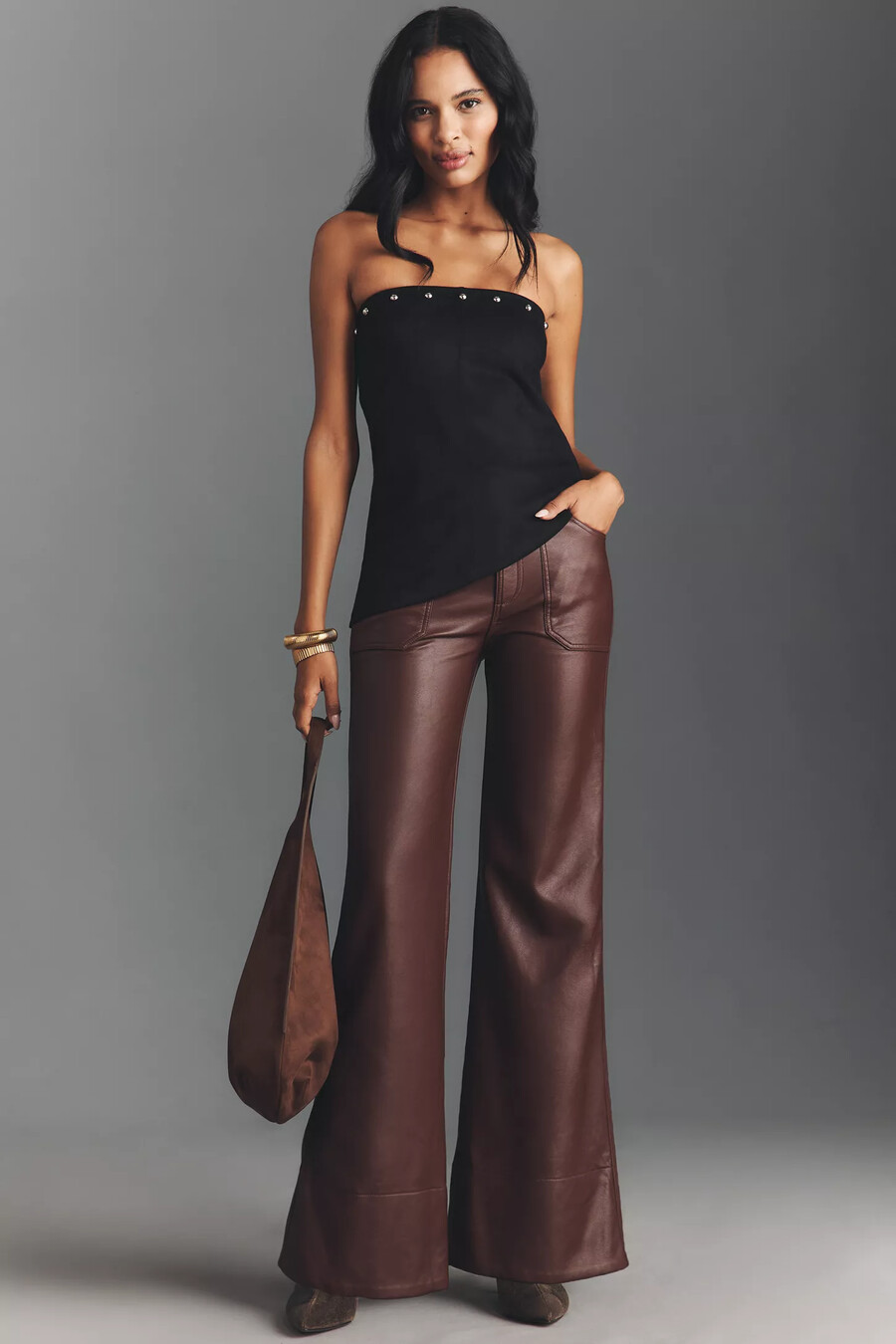 the rylan faux-leather relaxed high-rise flare pants by pilcro